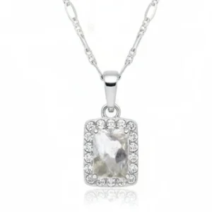 Collar Plata 925 Elegante Dije Cuadro con Cristales