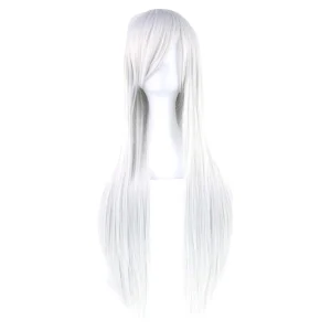 Peluca SW01 Gris Claro Lisa Larga con Fleco