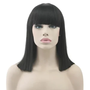 Peluca Negra Lisa Melena con Fleco al hombro Cabello Sintético