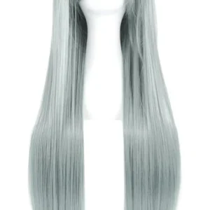 Peluca SW01 Gris Verde Opaco Lisa Larga con Fleco