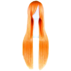 Peluca SW01 Naranja Total Lisa Larga con Fleco