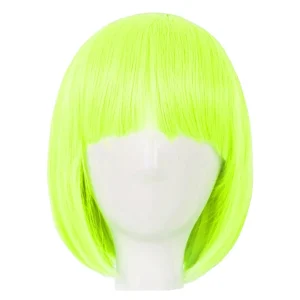 Peluca Amarillo Neon Corta BOB Cabello Liso Y Fleco