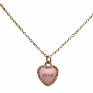 Lindo Collar Corazon Love - Chapa De Oro Y Acero Inoxidable