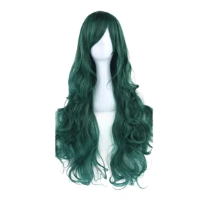 Peluca SW02 Verde Bosque Ondulada Larga con Fleco