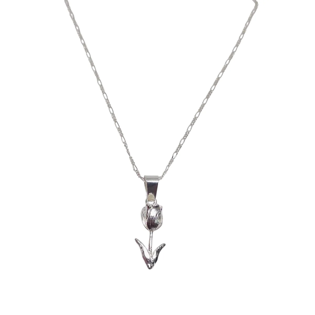Collar Plata 925 Flor Grande Tulipan