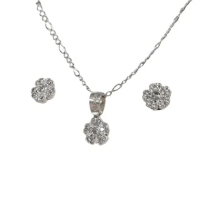 Collar y Aretes Flores con Zirconias Joyeria Plata 925
