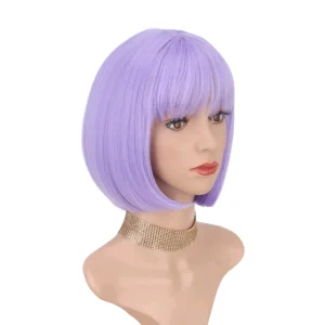 Peluca Morado Lila Melena Lisa tipo Bob con Fleco