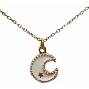 Lindo Collar Luna Blanca Cuarto Menguante - Chapa De Oro