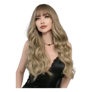 Peluca Rubio Oscuro Balayage Cabello Ondulado Largo